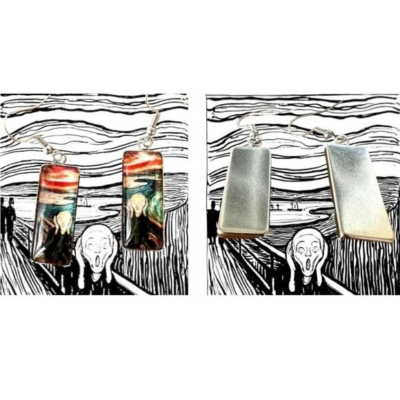 New The Scream Earrings Dangle Art to Wear Abstract Edward Munch Artist Handmade - Picture 12 of 12